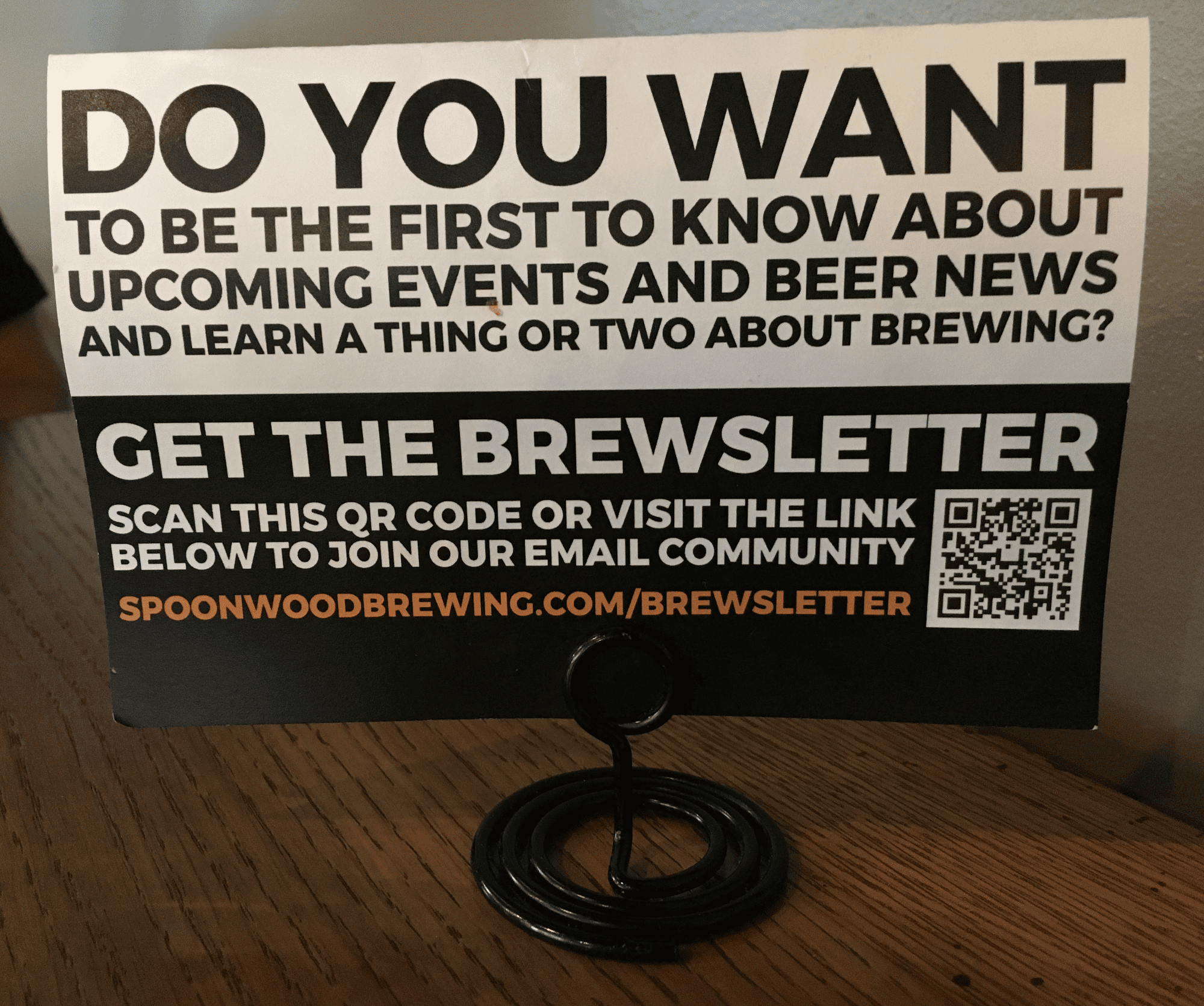 Spoonwood Brewing table card
