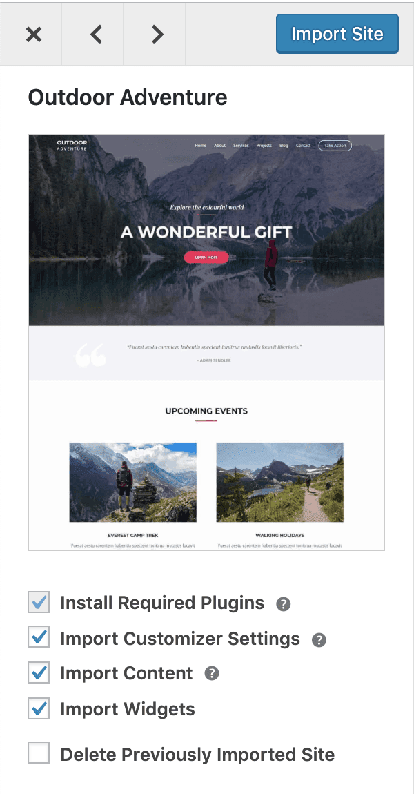 Outdoor Adventure starter site options