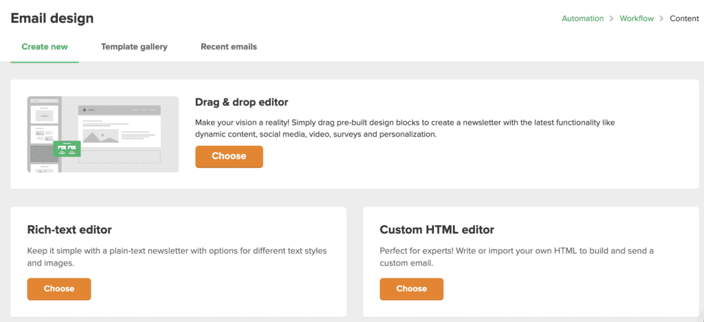 Email design options in MailerLite