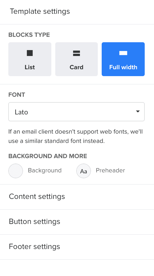 Email settings in MailerLite Drag & drop editor