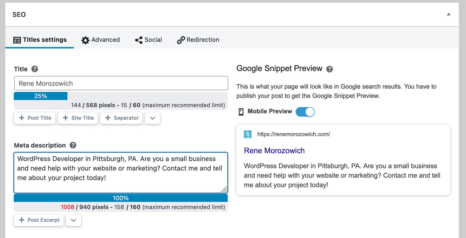 SEOPress meta description options