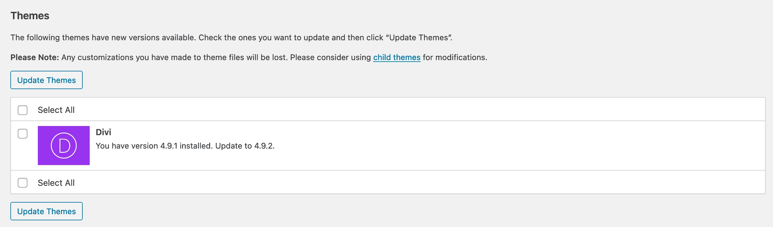 An update is needed for the Divi theme